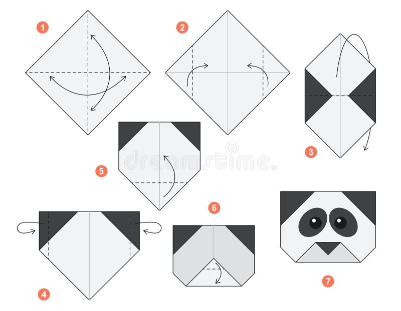 Origami tutorial for kids. Origami cute Panda. royalty free illustration