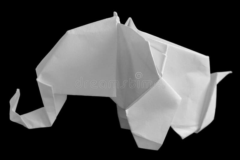 Origami white elephant isolated on black