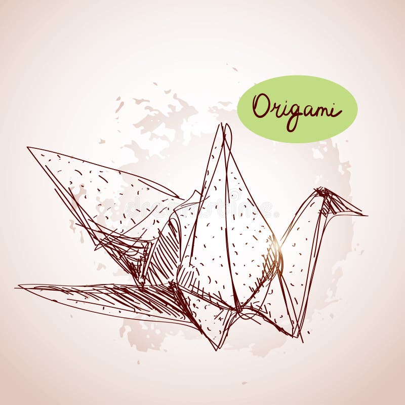 Origamidocument kranenschets lijn op beige achtergrond Grunge tex vector illustratie Origamidocument kranenschets lijn op beige achtergrond Grunge tex vector illustratie