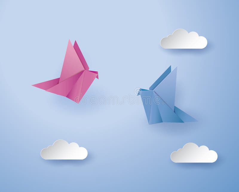 Origamivögel auf blauem Hintergrund mit Wolke vektor abbildung Origamivögel auf blauem Hintergrund mit Wolke vektor abbildung