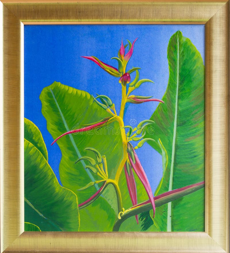 Original- akrylmålning av den tropiska blomman