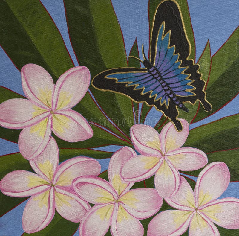 Original- akrylmålning - Ulysses Butterfly & Frangipani