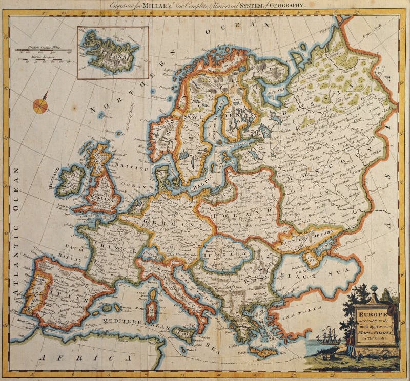 Late 18th century colored europe map by Thomas Conder. Late 18th century colored europe map by Thomas Conder