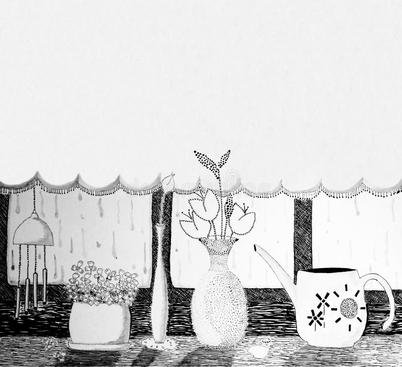 Original Artwork Window View ink stock illustration