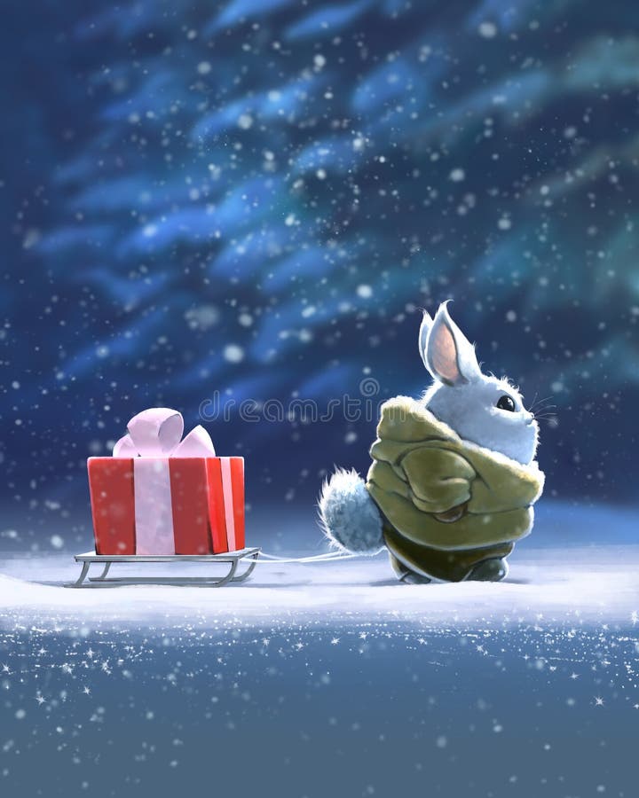 Original christmas card illustration with a cute bunny