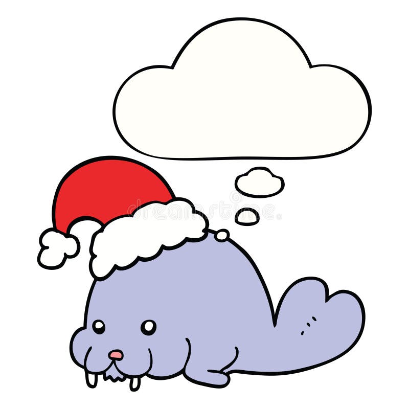 A creative cartoon christmas walrus and thought bubble