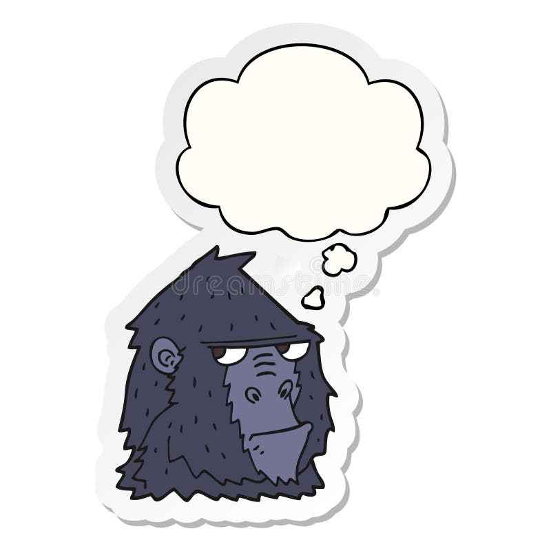 A creative cartoon gorilla and thought bubble as a printed sticker