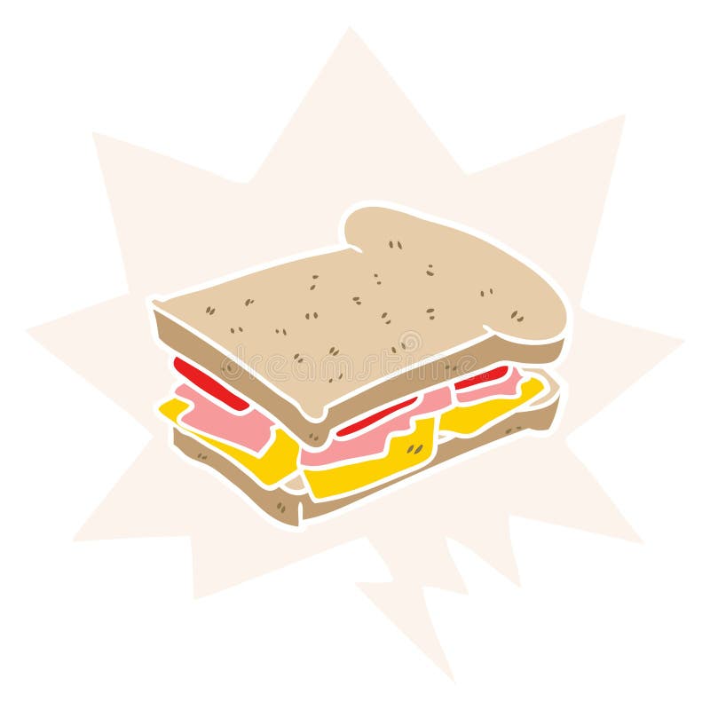 A Creative Cartoon Ham Cheese Tomato Sandwich and Speech Bubble in Retro Style Stock Vector - Illustration of hand, talking: 151536670 A Creative Cartoon Ham Cheese Tomato Sandwich and Speech Bubble in Retro Style Stock Vector - Illustration of hand, talking: 151536670