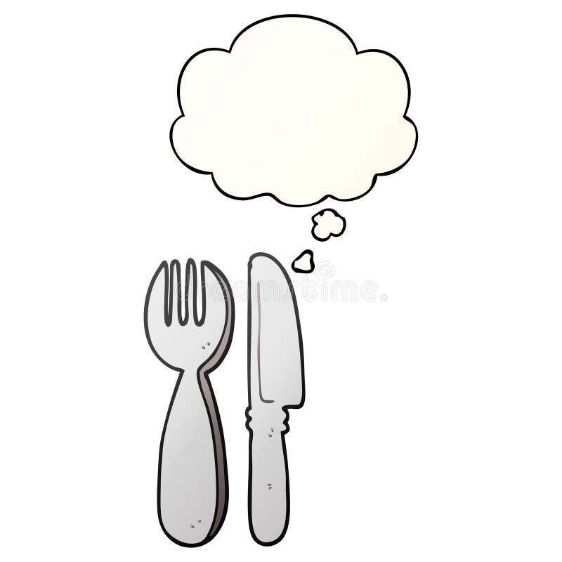 A creative cartoon knife and fork and thought bubble in smooth gradient style
