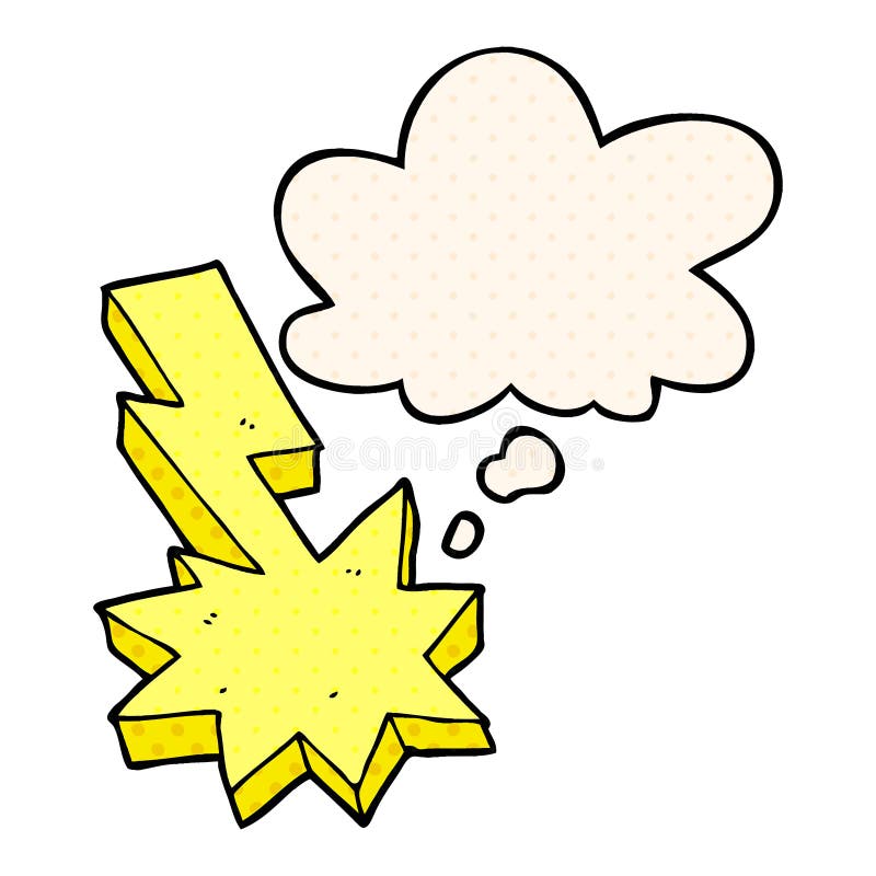 A Creative Cartoon Lightning Strike and Thought Bubble in Comic Book