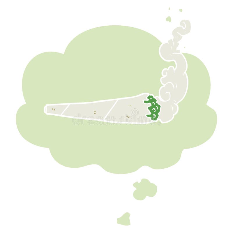 A creative cartoon marijuana joint and thought bubble in retro style