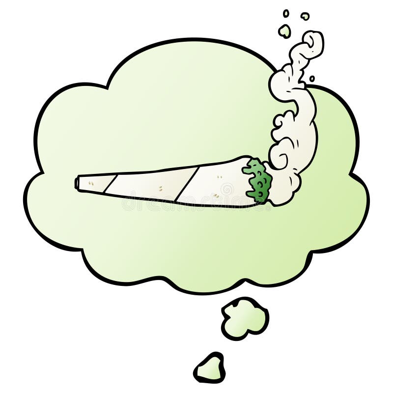 A creative cartoon marijuana joint and thought bubble in smooth gradient style