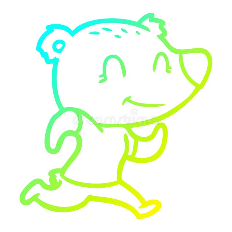 A creative cold gradient line drawing healthy runnning bear cartoon