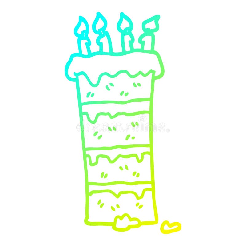 A creative cold gradient line drawing huge cartoon birthday cake