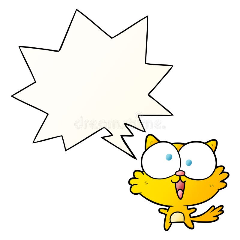 A creative cute cartoon crazy cat and speech bubble in smooth gradient style