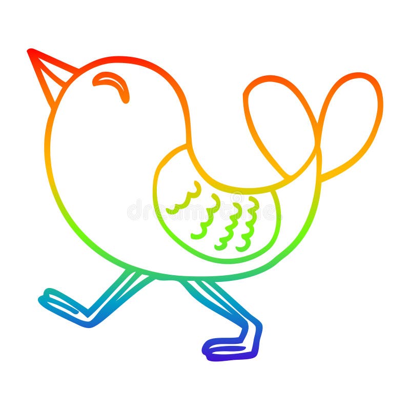 A creative rainbow gradient line drawing cartoon red bird