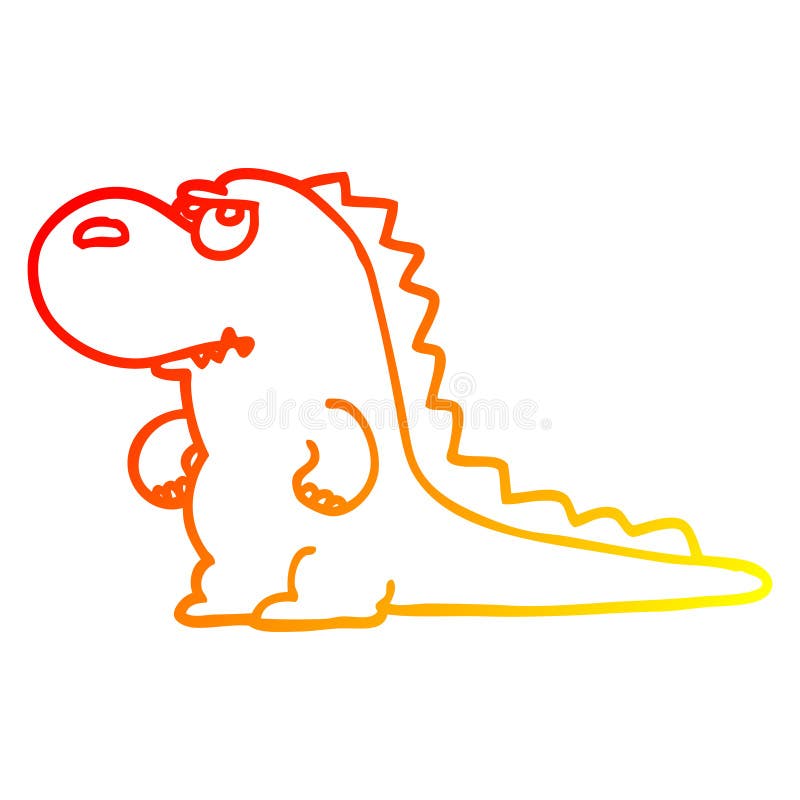 A creative warm gradient line drawing cartoon annoyed dinosaur