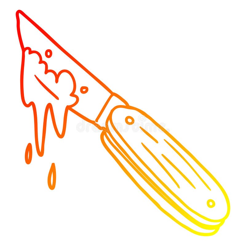 A creative warm gradient line drawing cartoon bloody knife.