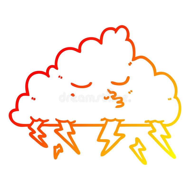 A Creative Warm Gradient Line Drawing Cartoon Storm Cloud Stock Vector ...
