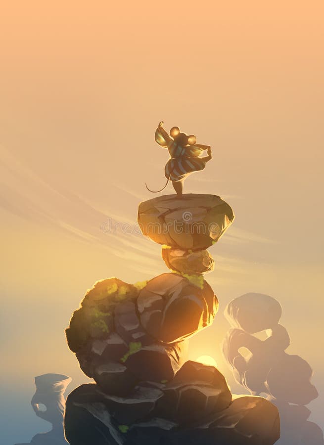 Original digital artwork with a funny mouse exercising stock illustration