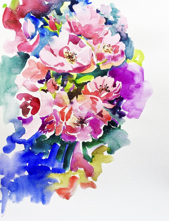 Original- handgjord vattenfärgmålning av rosa färgblomman royaltyfri illustrationer Original- handgjord vattenfärgmålning av rosa färgblomman royaltyfri illustrationer