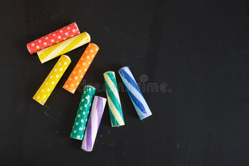 Dark Chalk Board with Colored Pencils for Drawing. Copy Space Stock Image Image of stick