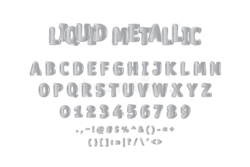 Original Liquid Metallic Font In Gray Colour For Creative Design