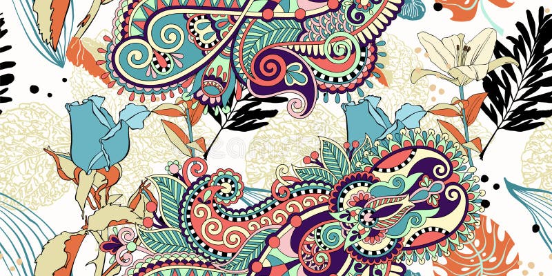 Original- moderiktig sömlös konstnärlig blommamodell, härlig trop vektor illustrationer Original- moderiktig sömlös konstnärlig blommamodell, härlig trop vektor illustrationer