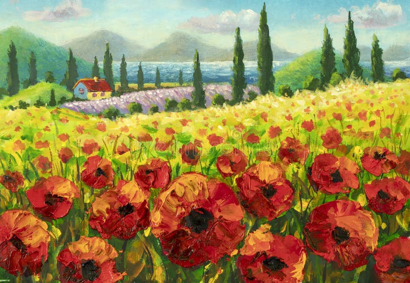 Meadow Painting Impasto Artwork Original Oil roses Field Painting by Garden arts studio