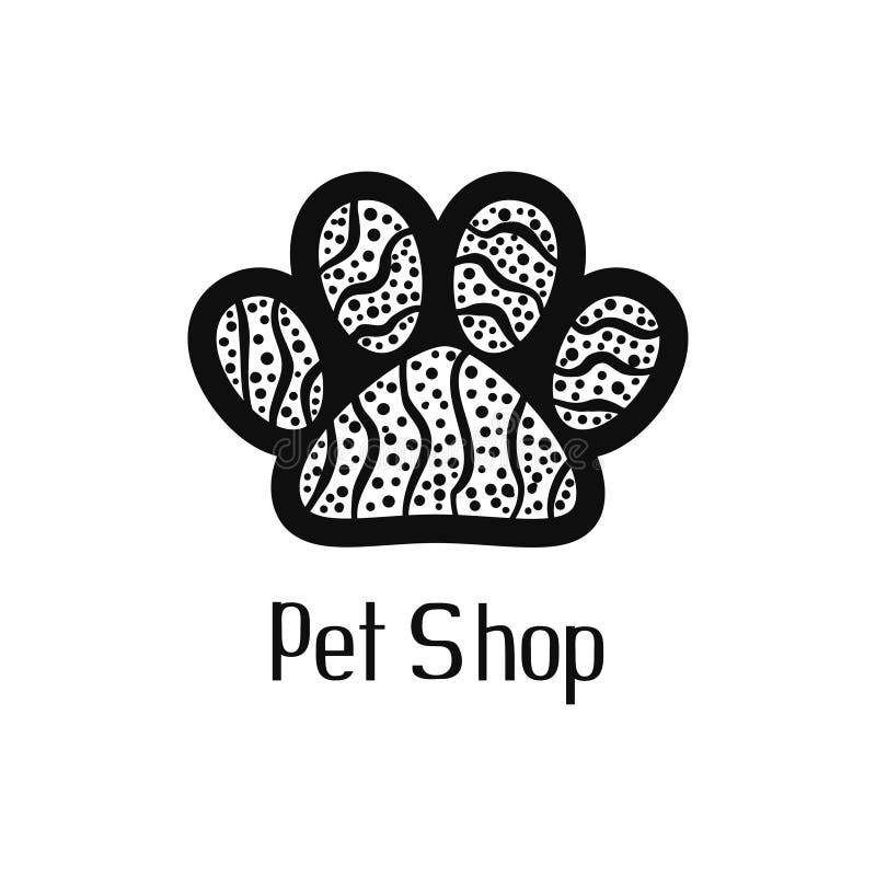 Original pet shop logo with pet paw stock illustration