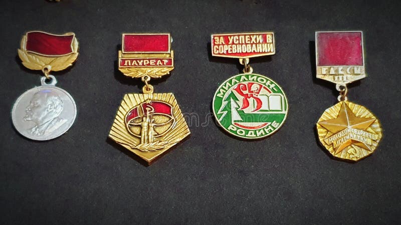 Original Soviet Medals & Pin Badges. Stock Photo - Image of soviet, badges:  173274626