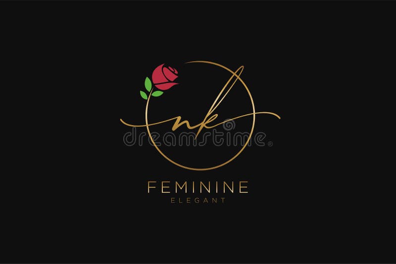 Originale nk feminine Logo Schönheitsmonogramm und elegantes Logo Design Handschrift Logo der ersten Signatur Hochzeitsmode Blumen