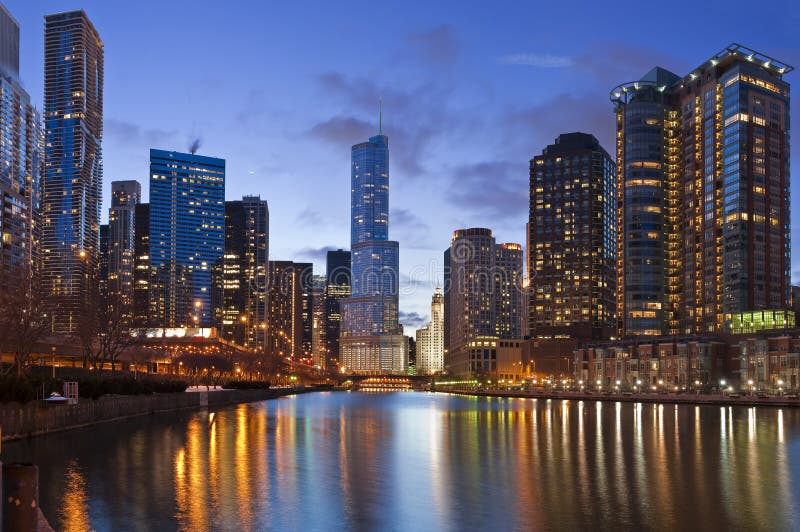 Image of Chicago downtown district at twilight. Image of Chicago downtown district at twilight.