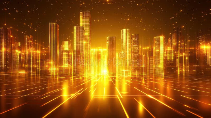 Orizont auriu futurist cu lumini strălucitoare și design abstract royalty free illustration