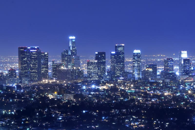 Orizzonte della città di Los Angeles alla notte