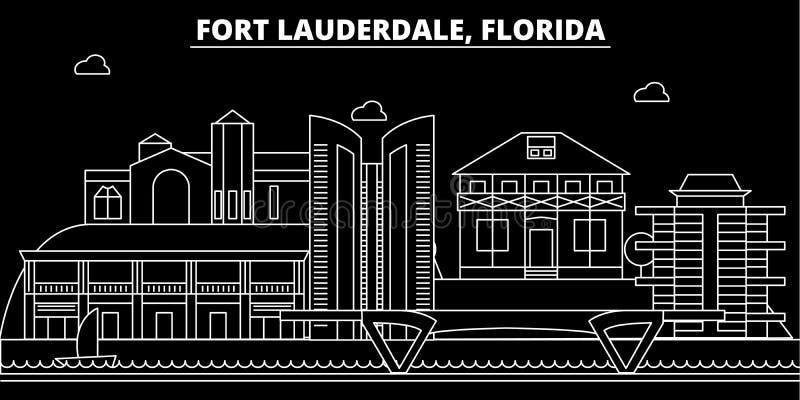 Orizzonte della siluetta del Fort Lauderdale U.S.A. - Città di vettore del Fort Lauderdale, architettura lineare americana, Fort royalty illustrazione gratis Orizzonte della siluetta del Fort Lauderdale U.S.A. - Città di vettore del Fort Lauderdale, architettura lineare americana, Fort royalty illustrazione gratis