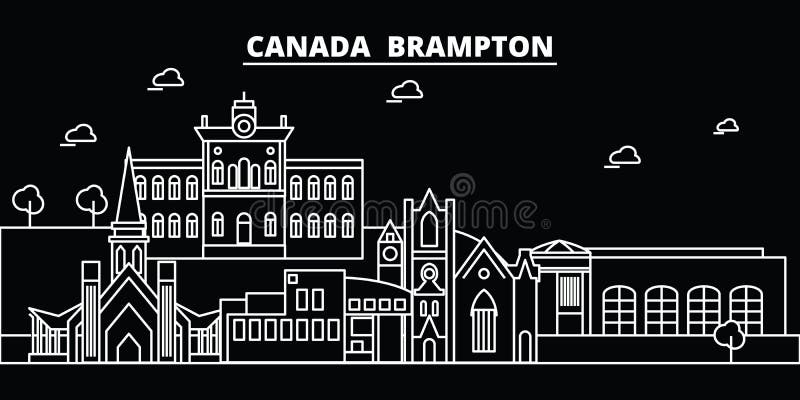 Orizzonte della siluetta di Brampton Città di vettore di Brampton - del Canada, architettura lineare canadese, costruzioni Viaggi royalty illustrazione gratis Orizzonte della siluetta di Brampton Città di vettore di Brampton - del Canada, architettura lineare canadese, costruzioni Viaggi royalty illustrazione gratis