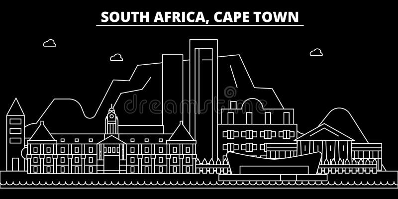 Orizzonte della siluetta di Cape Town Città di vettore di Cape Town - del Sudafrica, architettura lineare sudafricana Viaggio di illustrazione di stock Orizzonte della siluetta di Cape Town Città di vettore di Cape Town - del Sudafrica, architettura lineare sudafricana Viaggio di illustrazione di stock