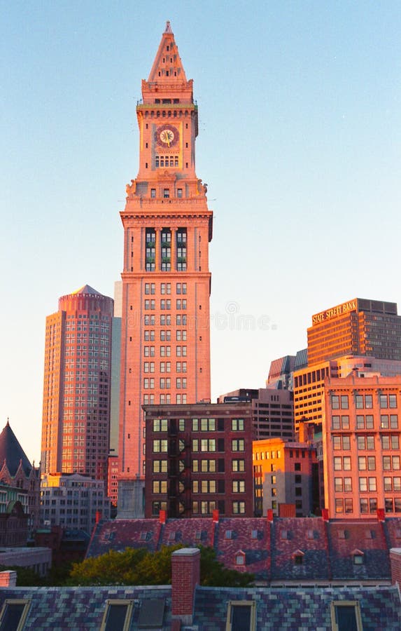 Skyline di Boston e Torre Custom House, 2000 fotografie stock