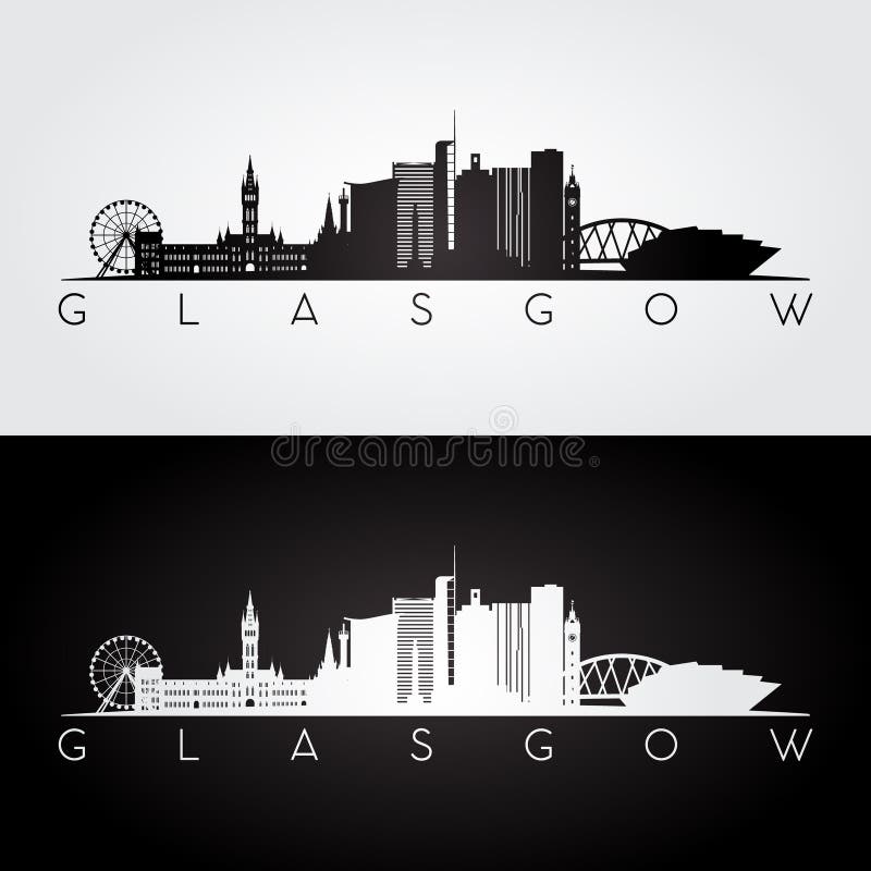 Orizzonte di Glasgow e siluetta dei punti di riferimento royalty illustrazione gratis Orizzonte di Glasgow e siluetta dei punti di riferimento royalty illustrazione gratis