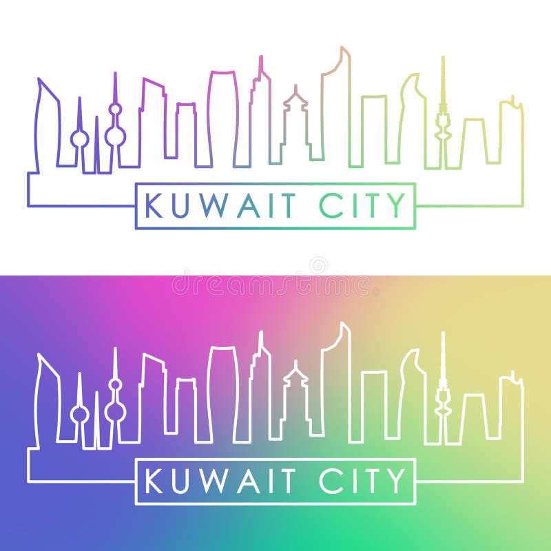 Orizzonte di Kuwait City Stile lineare variopinto illustrazione vettoriale