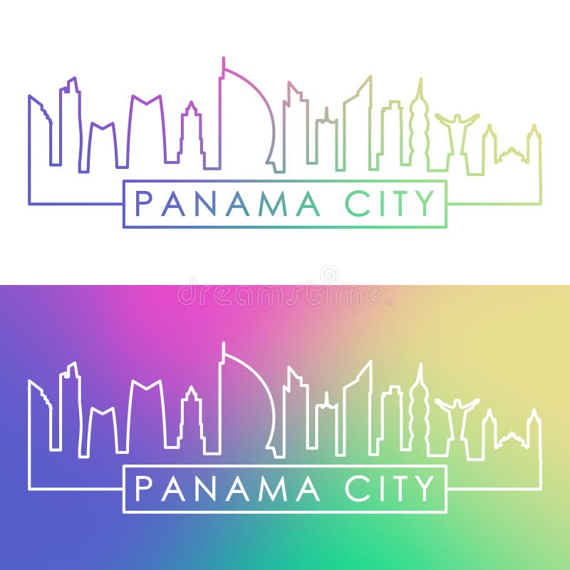 Orizzonte di Panama City Stile lineare variopinto illustrazione di stock