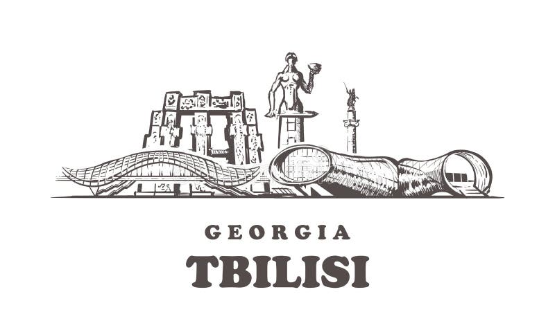 Orizzonte di schizzo di Tbilisi Illustrazione disegnata a mano di vettore di Tbilisi, Georgia illustrazione vettoriale Orizzonte di schizzo di Tbilisi Illustrazione disegnata a mano di vettore di Tbilisi, Georgia illustrazione vettoriale