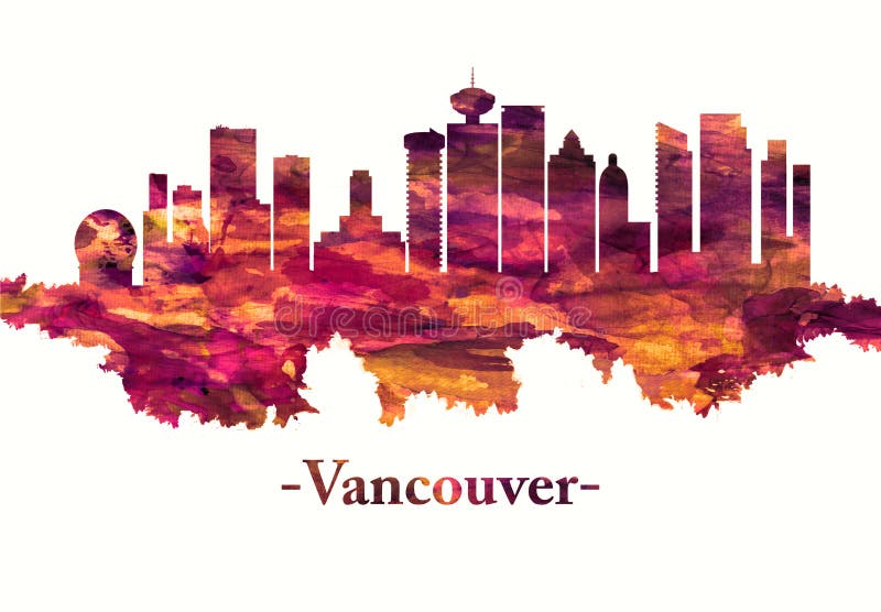 Orizzonte di Vancouver Canada nel rosso illustrazione vettoriale Orizzonte di Vancouver Canada nel rosso illustrazione vettoriale
