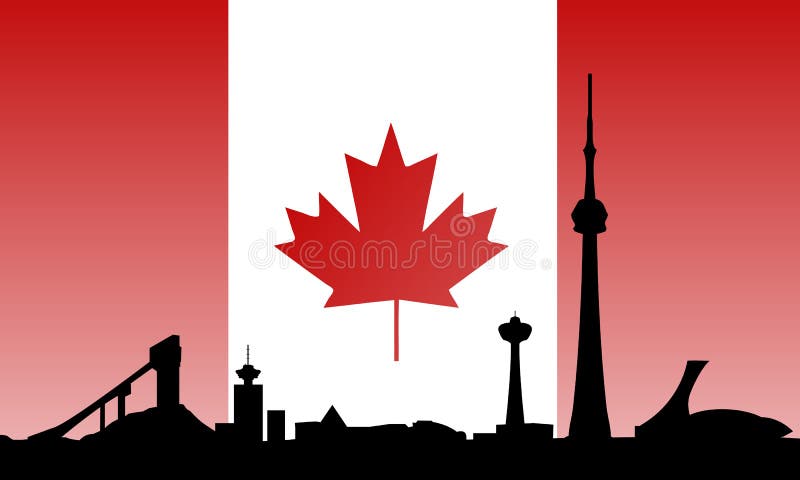Orizzonte e bandierina dei limiti del Canada illustrazione di stock Orizzonte e bandierina dei limiti del Canada illustrazione di stock