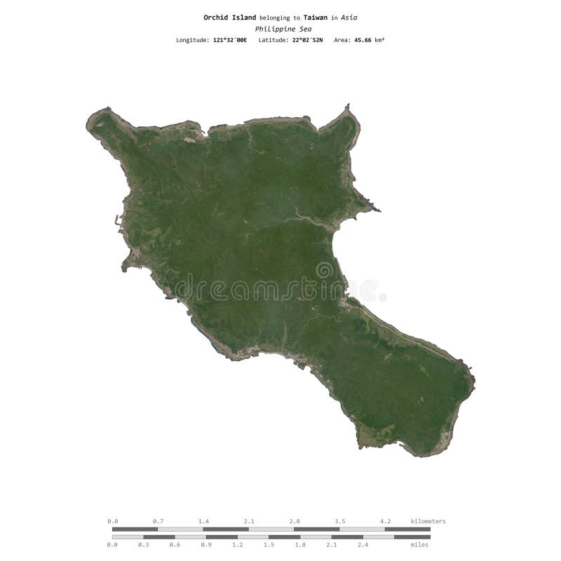 Orkidéö. taiwan. form på vitt. Satellitseptember 12 2023 royaltyfri illustrationer