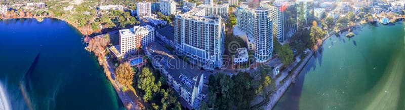 Orlando, Florida. Beautiful sunset aerial view of lake and build stock image Orlando, Florida. Beautiful sunset aerial view of lake and build stock image