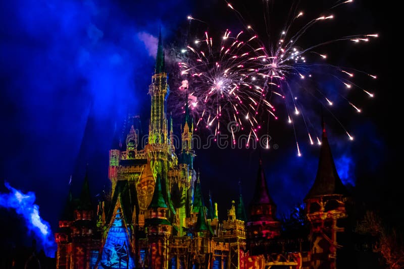 Spectacular fireworks in Happily Ever After Show at Cinderella`s Castle in Magic Kingdom 49. Orlando, Florida. December 05, 2019. Spectacular fireworks in stock photo Spectacular fireworks in Happily Ever After Show at Cinderella`s Castle in Magic Kingdom 49. Orlando, Florida. December 05, 2019. Spectacular fireworks in stock photo