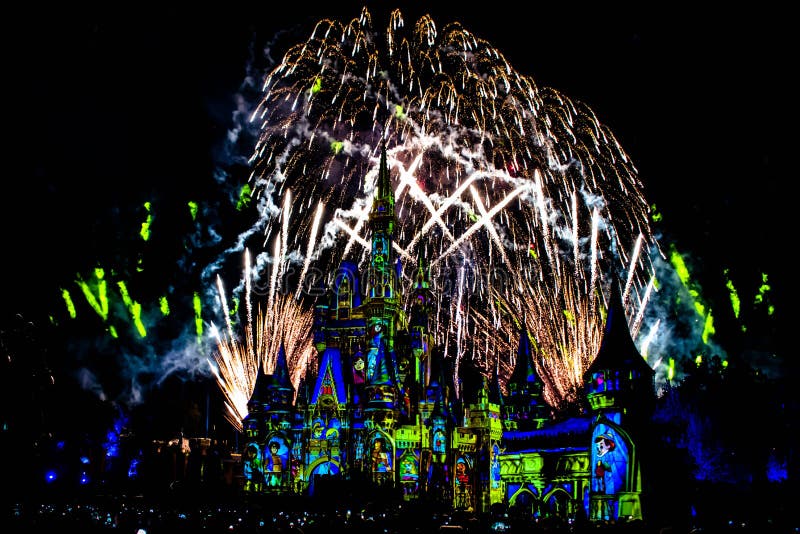 Spectacular fireworks in Happily Ever After Show at Cinderella`s Castle in Magic Kingdom 11. Orlando, Florida. December 05, 2019. Spectacular fireworks in stock images Spectacular fireworks in Happily Ever After Show at Cinderella`s Castle in Magic Kingdom 11. Orlando, Florida. December 05, 2019. Spectacular fireworks in stock images