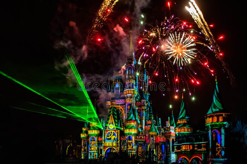 Spectacular fireworks in Happily Ever After Show at Cinderella`s Castle in Magic Kingdom 48. Orlando, Florida. December 05, 2019. Spectacular fireworks in stock photography Spectacular fireworks in Happily Ever After Show at Cinderella`s Castle in Magic Kingdom 48. Orlando, Florida. December 05, 2019. Spectacular fireworks in stock photography